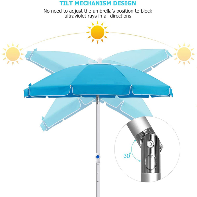 Sky blue UV protection beach parasol with tilt BU1960-2